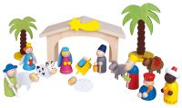 Produktbild zu: Kinderkrippe aus Holz, handbemalt